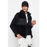 Trendyol Black Regular Fit Stand Collar Fabric Block Plush Winter Vest