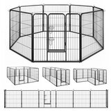 Kućni ljubimci Ograda za pse s metalnim, crnim ogradnim prostorom za pse, visine 80 cm, sklopiva, 8 dijelova | shoptok.hr