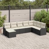 vidaXL 8-delni vrtni kavč set z blazinami Črni poli ratan | Shoptok.si