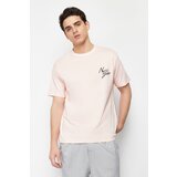 Trendyol powder men's relaxed/comfortable fit short sleeve text printed 100% cotton t-shirt Cene
