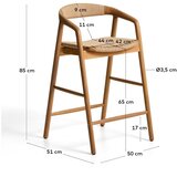 Kave Home Barski stol z nasloni za roke iz masivnega hrasta v naravni barvi (vi&amp;scaron;ina sedeža 65 cm) Derile &amp;ndash; Slike
