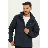 D1fference Men's Navy Blue Inner Lined Water And Windproof Hooded Sports Raincoat With Pocket.
