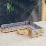  10-dijelna vrtna garnitura od borovine sa sivim jastucima | shoptok.hr