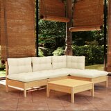 The Living Store Vrtna sedežna garnitura 5-delna s krem blazinami borovina - Vrtna Sedežna Garnitura, (21472192) | Shoptok.si