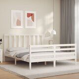 The Living Store Posteljni okvir z vzglavjem bel 160x200 cm trden les - Posteljni Okvir, (21531778) | Shoptok.si