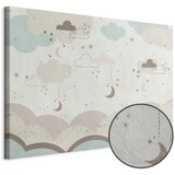  Slika - Cloudy Night Sky - Moons in Brown and Beige Hues Among Clouds and Numerous Little Stars on a Light Background 60x40 Prem | shoptok.hr