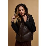 Marisse Brown Quilted Hooded Vest | Eponuda.ba