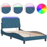 Maison Chic Posteljni okvir - Enojna postelja - Postelja za odrasle z LED lučkami moder 100x200 cm žamet, (21695049) Cene