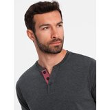 Ombre Men's t-shirt with unbuttoned round henley neckline - black | Shoptok.si