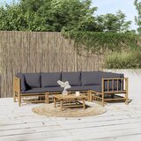  6-dijelna vrtna garnitura od bambusa s tamnosivim jastucima | shoptok.hr