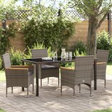 vidaXL 5-dijelni set za objedovanje s jastučićima siva poli ratan, vrtni stol crni 160x80x73 cm staklo otporno na toplinu | shoptok.hr