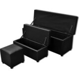 The Living Store Crni set od eko kože klupa sa spremištem i s osloncem za noge 3 kom | shoptok.hr