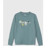 PepeJeans Otroški bombažen pulover BIGE turkizna barva