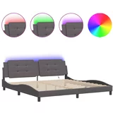 vidaXL Okvir kreveta s LED svjetlima sivi 200 x 200 cm umjetna koža