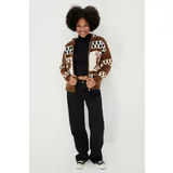 Trendyol Brown Christmas Theme with a Soft Textured Hoodie, Patterned Knitwear Cardigan