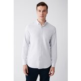 Avva Men's Gray Button Collar Soft Flared Cotton Slim Fit Slim Fit Shirt Cene