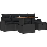 vidaXL 6 delni vrtni sofa komplet z blazinami črna poly ratan, (22093396) | Shoptok.si