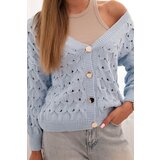 Kesi Włoski Women's openwork sweater with a V-neck and gold buttons blue | shoptok.hr