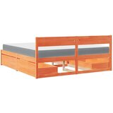  Postelja s predali in vzmetnico vošč. rjava 200x200 cm borovina | Shoptok.si