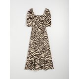 Sinsay Fit and flare midi haljina sa zebra uzorkom i puf rukavima | shoptok.hr