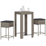 vidaXL 3-dijelni vrtni barski set od poliratana s jastucima sivi | shoptok.hr