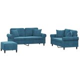 vidaXL 3 dijelni set sofa s jastucima plavi baršunasti | shoptok.hr