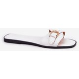 Boto Flat Women's Sandals With Golden Buckle White Esiobb | Shoptok.si