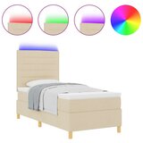  Postelja s škatlastim dnom z ležiščem & LED Krem 100x200 cm Tkanina, (22083105) | Shoptok.si