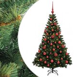  Umjetno božićno drvce s kuglicama 120 cm 150 LED lampica - Zelena 120 cm s LED-ima i crvenim lopticama | shoptok.hr