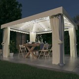 vidaXL Paviljon z zaveso in LED lučkami 4x3 m kremno bel Cene