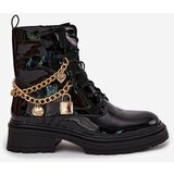 Boto Lacquered Ankle Boots Workers Women's With Golden Chain Insulated Black Sarinae | shoptok.hr