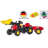  traktor rolly kid sa utovarivačem i prikolicom, crveni Cene