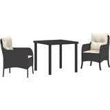  Set od 3 komada vrtne stolice s jastučićima crni poli ratan | shoptok.hr