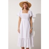  Women's White Square Collar Linen Dress | Shoptok.si