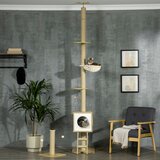PawHut Višinsko nastavljivo drevo za mačke iz ivernih plošč s praskalnikom za mačke, mačjo hišico, mačjo visečo mrežo in žogo za igranje, 40x40x225-28, (20746053) | Shoptok.si