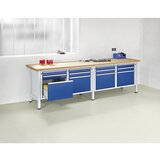 ANKE Delovna miza širine 2800 mm, izvedba z ogrodjem, 12 predalov, 8 x 90 mm, 4 x 360 mm, višina 890 mm, masivna plošča iz bukovine | Shoptok.si