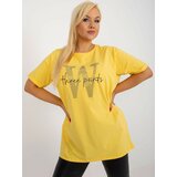 Fashion Hunters Yellow long blouse plus size with inscription Cene