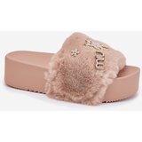 Boto Women's Platform Slippers With Fur And Gold Accessories Beige Livira | shoptok.hr