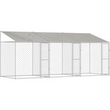  Kavez za psa s krovom Srebrno 600 x 200 x 256 cm Čelik i PE | shoptok.hr