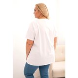 Kesi Włoski Women's Plus Size Cotton Blouse with Decorative Floral Print white + yellow | shoptok.hr