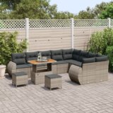vidaXL 12-dijelni vrtni sofa set s jastučićima sivi poli ratan akacija | shoptok.hr