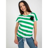 Fashion Hunters White-green lady's striped blouse with flower Cene