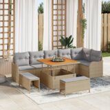  9-delni vrtni set z blazinami bež poli ratan akacija | Shoptok.si