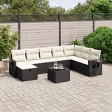 Maison Chic Seti vrtnega pohištva - Vrtna garnitura - Vrtni pohištvo set 9-delna z blazinami črn poli ratan, (21798038) | Shoptok.si