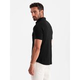 Ombre Men's knitted slim fit shirt with short sleeves and collar - black | Shoptok.si