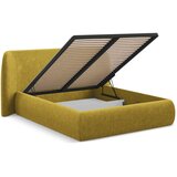 Makamii Senf žuti tapecirani bračni krevet s prostorom za odlaganje s podnicom 140x200 cm Hauke – | shoptok.hr