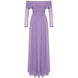 Trendyol Lilac Carmen Collar Tulle Long Evening Dress | shoptok.hr