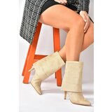 Fox Shoes Beige Suede Women's Thin Heeled Daily Boots Cene