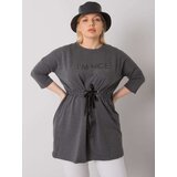 Fashion Hunters Dark gray melange plus size tunic with an inscription | Eponuda.com