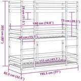 vidaXL Trojni pograd 75x190 cm trdna borovina | Shoptok.si
